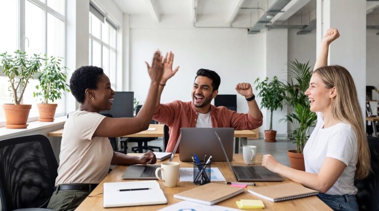 success, teamwork, high school, office, colleagues, celebration, business, korea, happiness happiness, alien, collaboration, working, motivation, winning winning, cooperation, achievements, the, professional, joy, meeting, work, communication, conference, ai generated